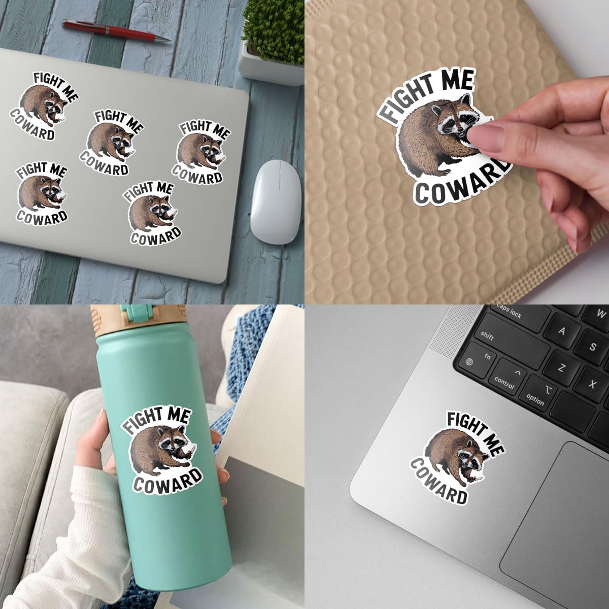 (3pcs) Fight Me Coward Sticker, Racoon Meme Sticker, Funny Racoon Sticker Die-Cut Waterproof Vinyl Sticker for Laptop Water Bottle Phone Window Helmet Decal Gift