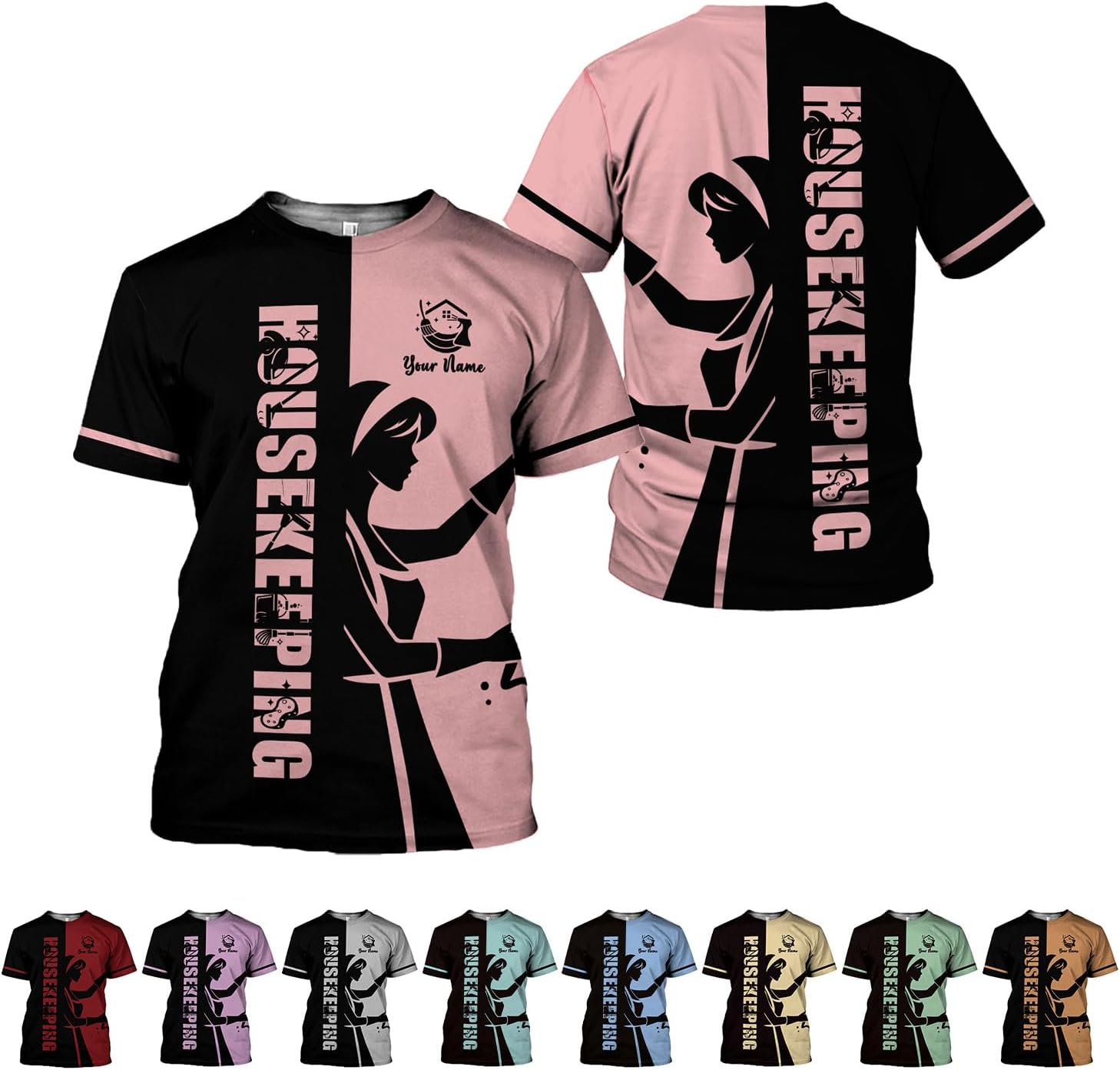 Personalized Housekeeping Shirts, Custom Cleaning Uniforms for Women 3D Cleaning Service Gifts Housekeeper Shirt Clean Lady