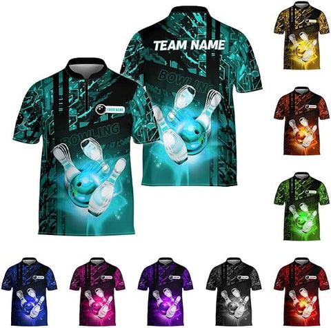 Mostprints Custom Bowling Zipper Polo Shirt Personalized 3D Team Name Bowling Shirts For Men Women Jersey Unisex