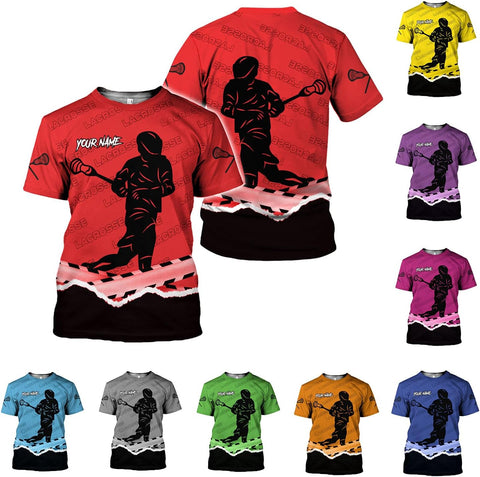 mostprints Custom Name Lacrosse Shirts, Lacrosse Shirts Mens American Flag Lax Helmet Sticks Lacrosse Shirt Gifts