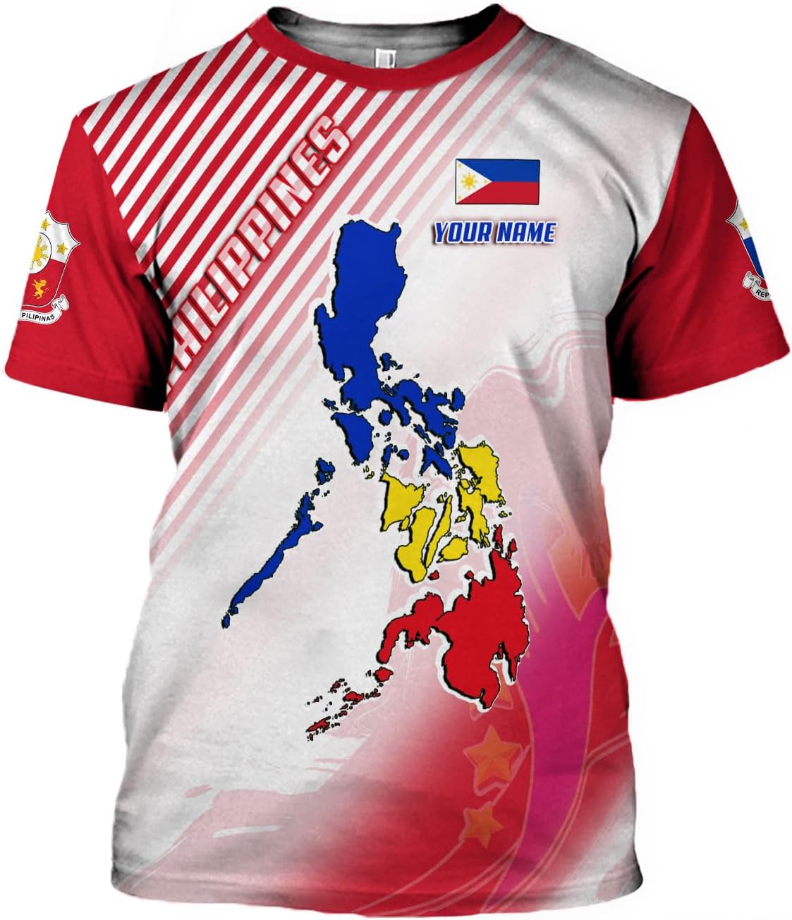 Mostprints Personalized Name Philippines Shirts 3D, Filipino Flag Pride Shirt Philippines Shirt Flag Tshirt for Men Women S-5XL