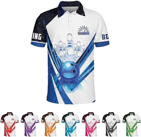 Mostprints Personalized Bowling Polo Shirts 3D Custom Bowling Polo Shirt Bowling Shirts for Team Gift for Bowling Lover