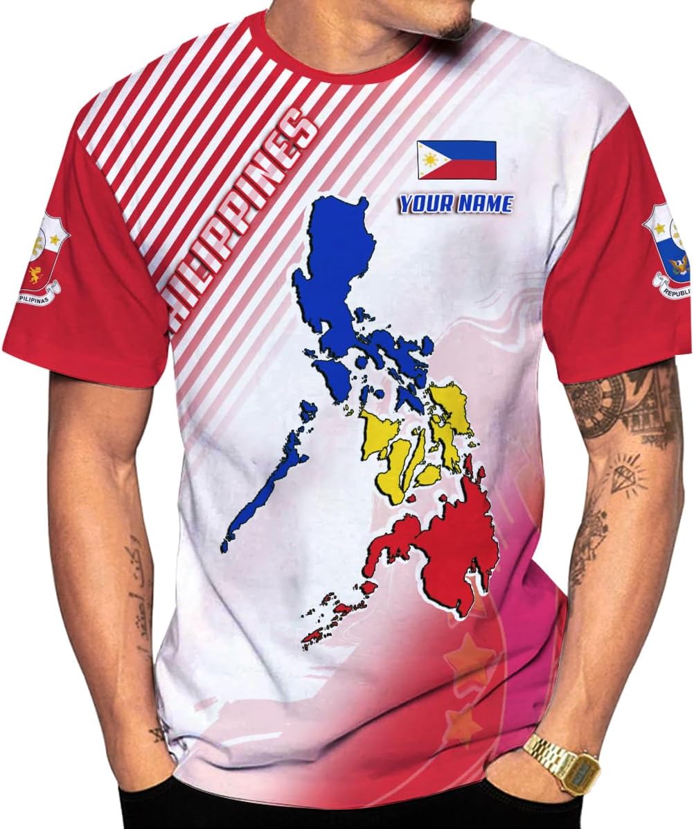 Mostprints Personalized Name Philippines Shirts 3D, Filipino Flag Pride Shirt Philippines Shirt Flag Tshirt for Men Women S-5XL