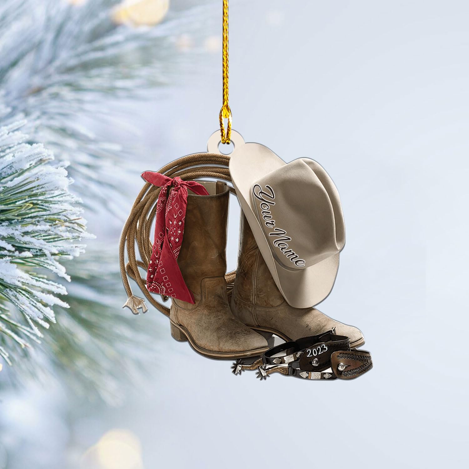 Royalbro Personalized Cowboy Christmas Ornaments, Cowboy Boots and Hat Ornament for Cowboy, Saddle Ornament, Cowboy Cowgirl Horseback Riding Ornament Tree Hanging Ornament (CB 10)