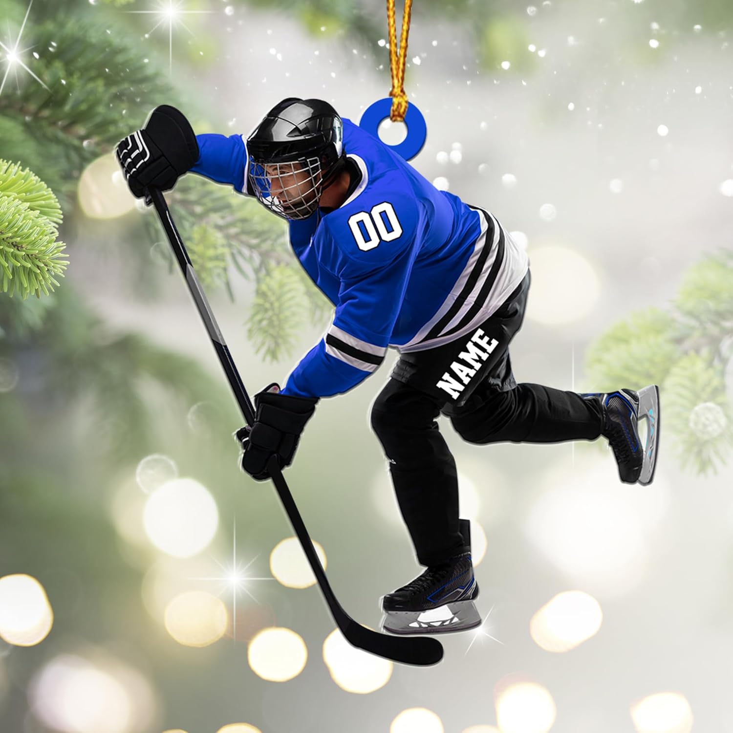 mostprints Personalized Hockey Christmas Ornament, Hockey Skates Helmet and Stick, Hockey Player Ornament, Hockey Ornaments, Gift for Hockey Lovers Hockey Ornament Christmas Decor (HK20)