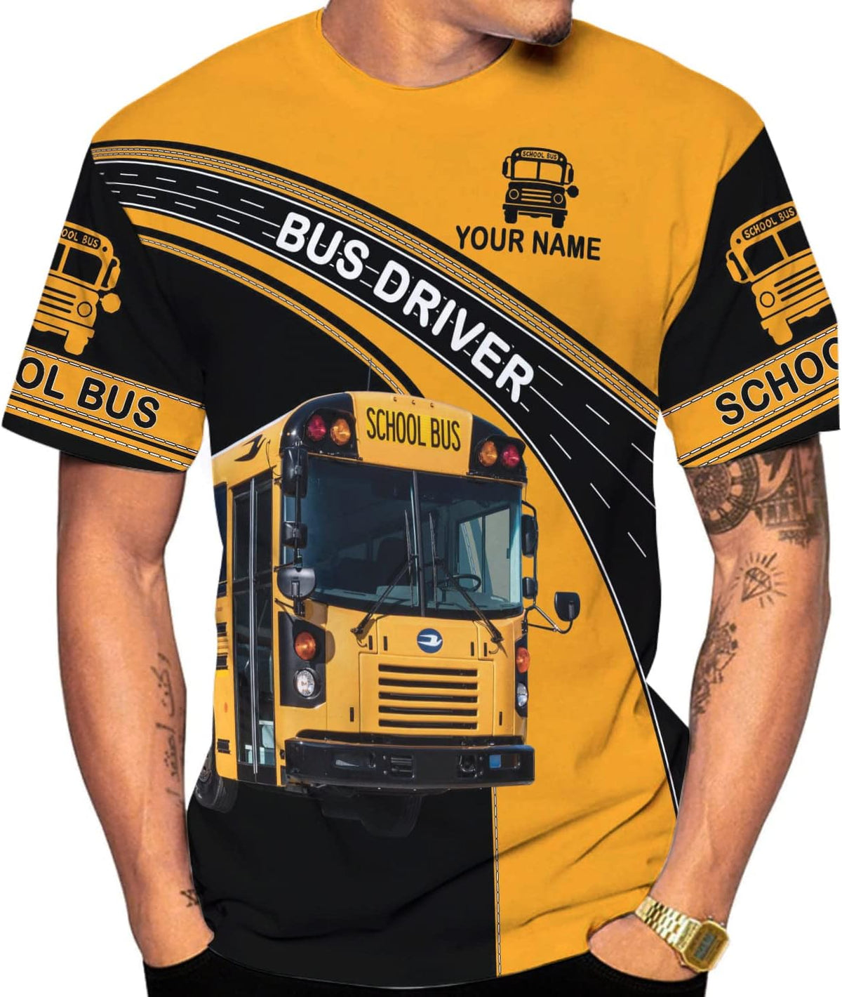 Personalized School Bus Driver Shirt Custom School Bus Driver Shirts Yellow Bus Driver 3D T Shirts Tshirt for Men and Women (Style 4), L-5XL