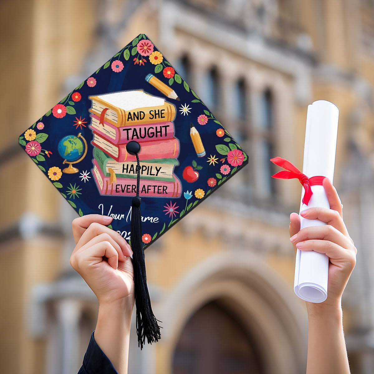 Pretyprints Personalized Teacher Graduation Cap Topper Teacher Gift Class Of 2025 Graduation Cap Decoration Topper