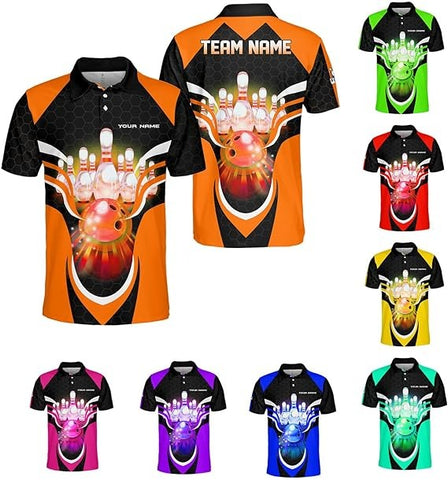 Mostprints Personalized Name Bowling Polo Shirts 3D for Men and Women, Bowling Shirt, Bowling Team T-Shirt