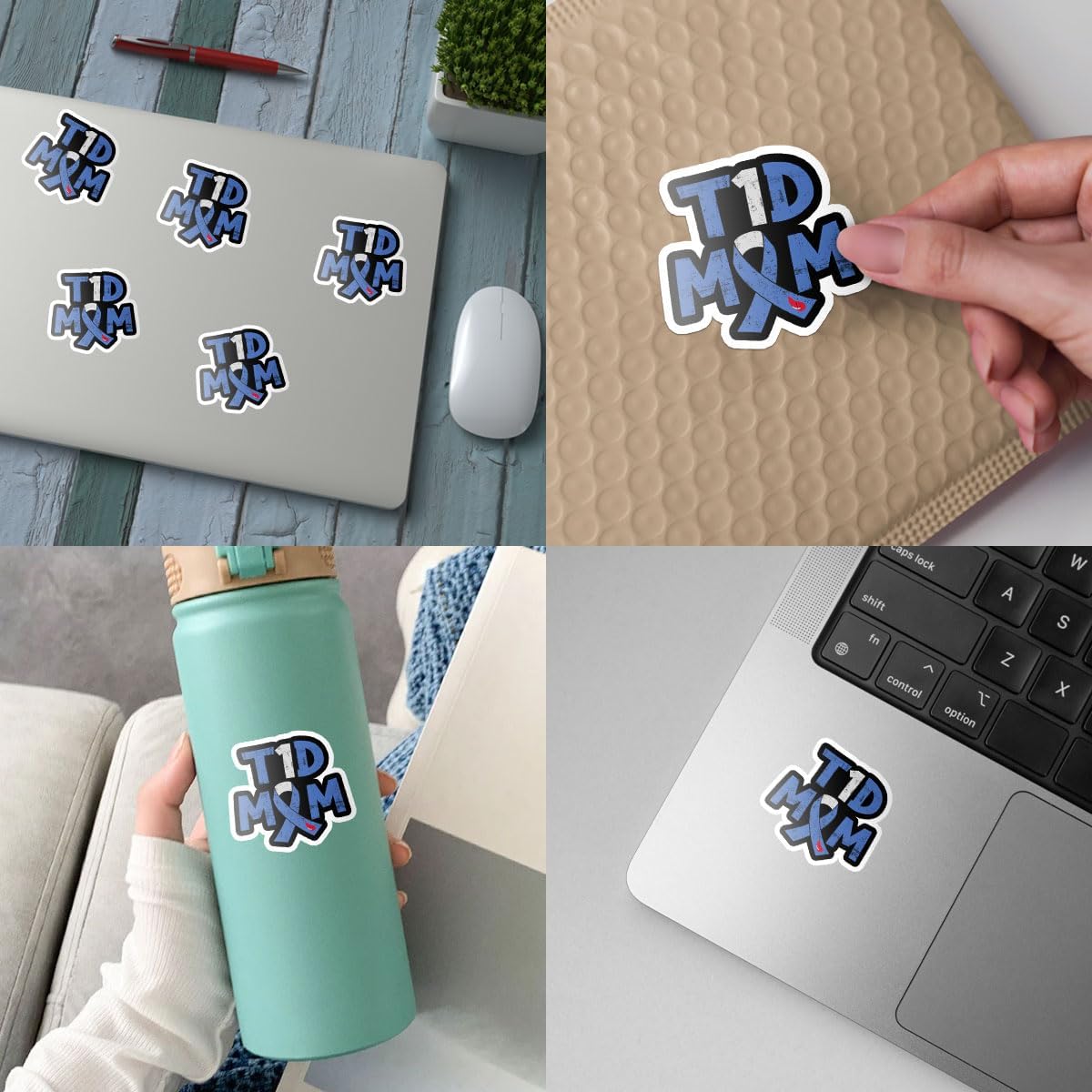 3Pcs T1D Mom Awareness Type 1 Diabetes Sticker Funny Type One Diabetes Gift Diabetes Awareness Stickers Type 1 Diabetes Stickers T1d Awareness Ribbon Decal for Laptop Bottle Phone Car Hardhat 3"