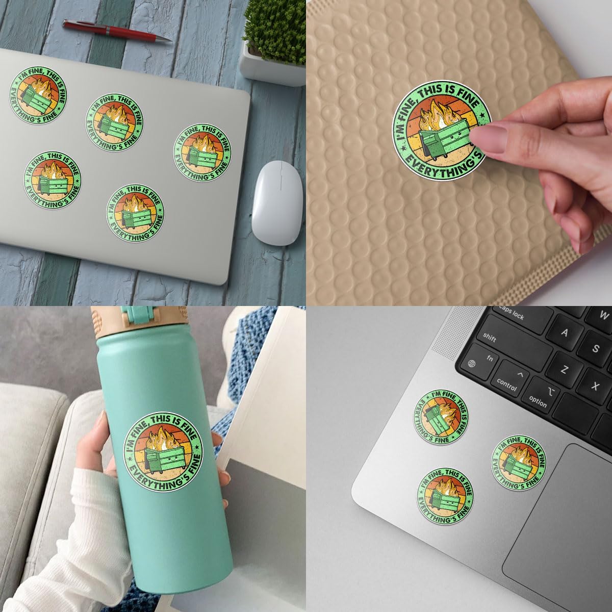 3 Pcs It's Fine I'm Fine Everything is Fine Sticker, Its Fine Im Fine Everythings Fine Sticker, This is Fine Sticker Mental Health Funny Fire Dumpster Stickers for Laptop Bottle Phone Car Helmet 3"x3"