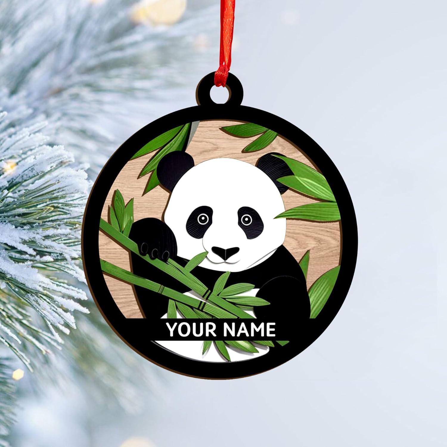 MAPrints Personalized Panda Ornament Xmas Tree, Panda Acrylic Or Wood Flat Shape Ornament Christmas 2024, Panda Lovers Ornament Xmas Decor, Panda Bear Gifts Panda Bamboo Hanging Ornament (Panda 1)