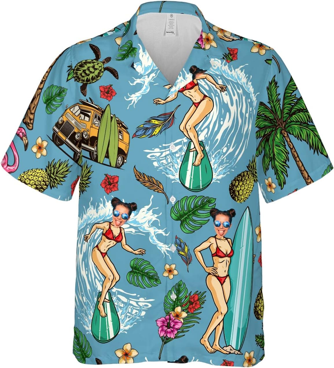 Customized Tropical Floral Hawaiian Shirt with Face for Men and Women, Wife's Husband\u2019s Photo Aloha Beach Fruit Flower Shirts