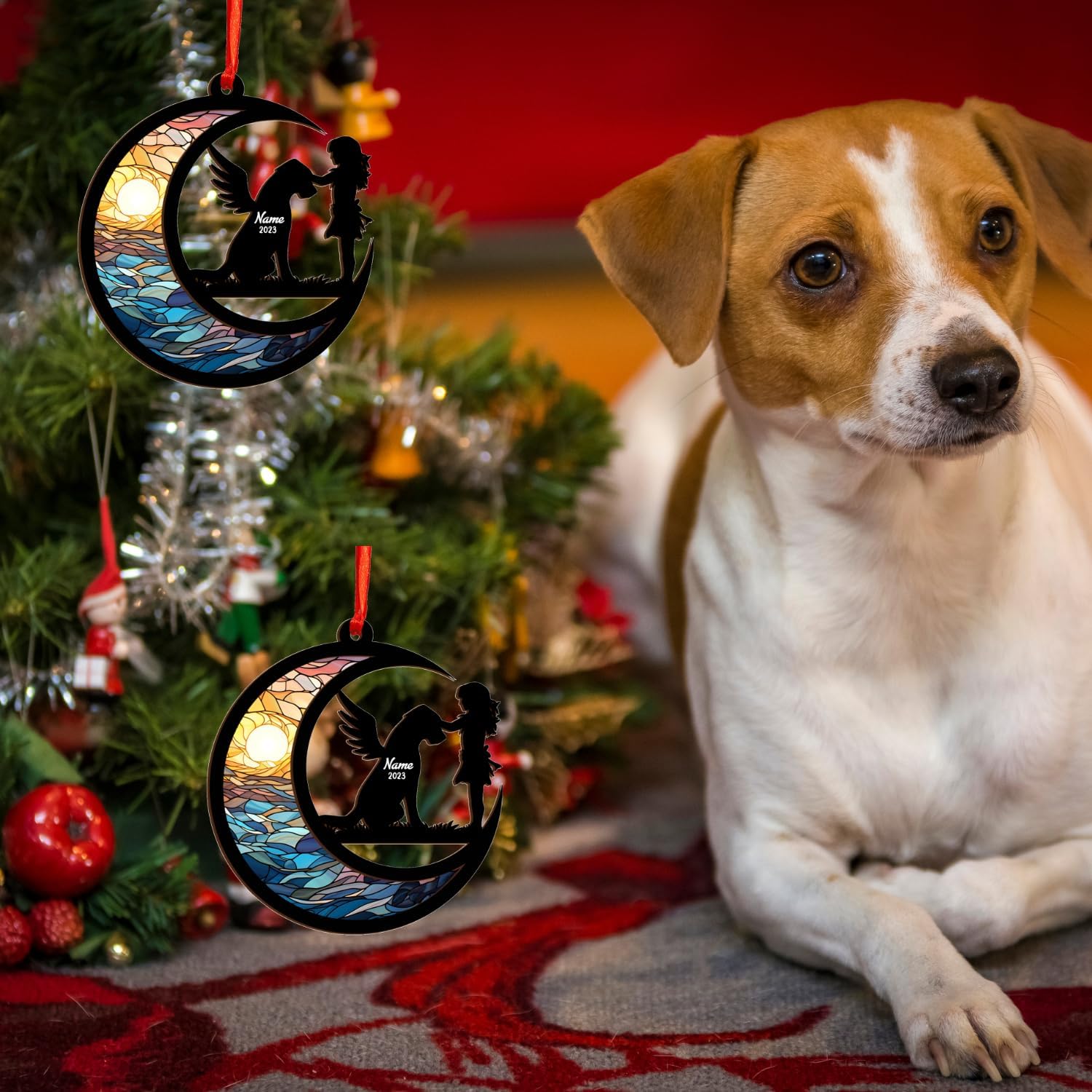 MAPrints Personalized Dog Ornament, Custom Dog Suncatcher Wood Memorial Ornament, Dog First Christmas Ornament 2024, Pet Wood Ornaments, Dog Memorial Gifts for Dog Lovers (Dog 8)