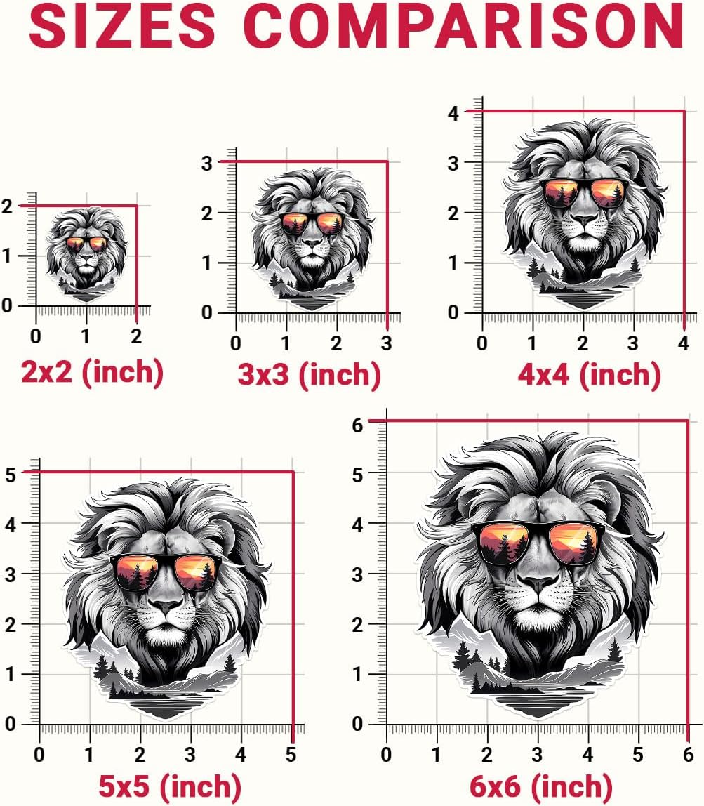 3Pcs Cool Lion with Sunglasses Sticker, Lion Face Bumper Sticker, Lion Head Stickers, Animals Vinyl Sticker Decal, Funny Leo Sticker - Sticker for Laptop Water Bottle Phone Hard Hat 3" (Lion 2)