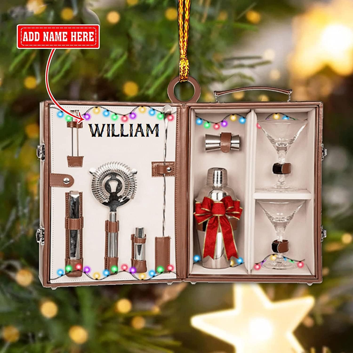 Personalized Bartender Ornament, Bartender Kit Bag Ornament, Bartender Ornaments, Custom Bartender Travel Bag Ornament, Gift for Friend Bartender, Gift for Bartender\u2026 (Bartender 4)