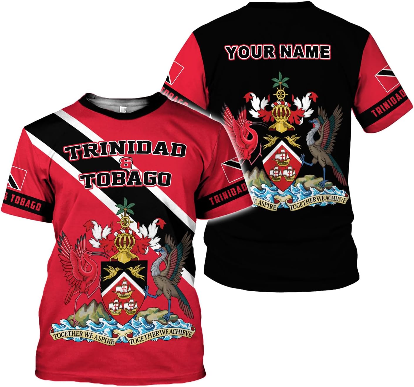 Vybonz Personalized Trinidad & Tobago Hoodie 3D Trinidad and Tobago Coat of Arms Flag Sweatshirt Trinidad Pride Zip Hoodie