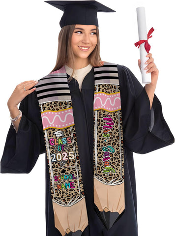 Pretyprints Personalized Class Of 2025 Teacher Graduation Stole Custom Teacher Pencil Graduation Sash Gift College Graduation