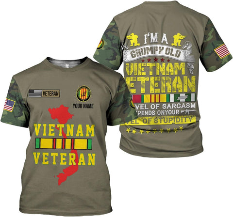Ligthuy Personalized Name Vietnam Veteran Shirts 3D, Veterans Shirts for Men and Women, Veteran's Shirt Vietnam Veteran S-5XL