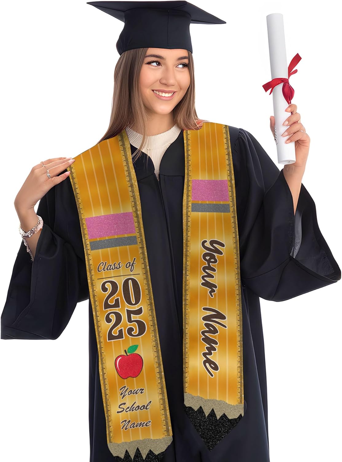 Pretyprints Personalized Class Of 2025 Teacher Graduation Stole Custom Teacher Pencil Graduation Sash Gift College Graduation