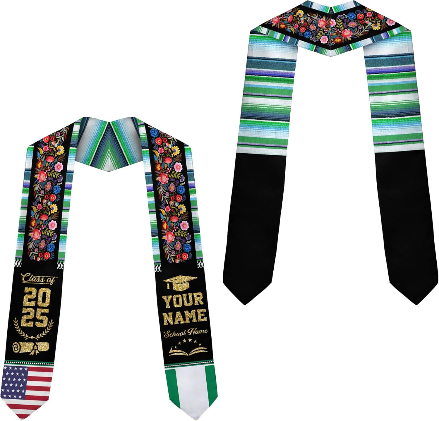 Pretyprints Custom Nigerian Graduation Sash, Nigeria Graduation Stole Customize, Nigerian American Flag Graduation Sash 2025
