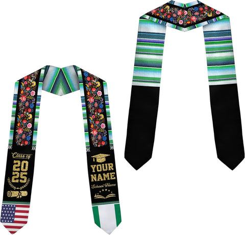 Pretyprints Custom Nigerian Graduation Sash, Nigeria Graduation Stole Customize, Nigerian American Flag Graduation Sash 2025