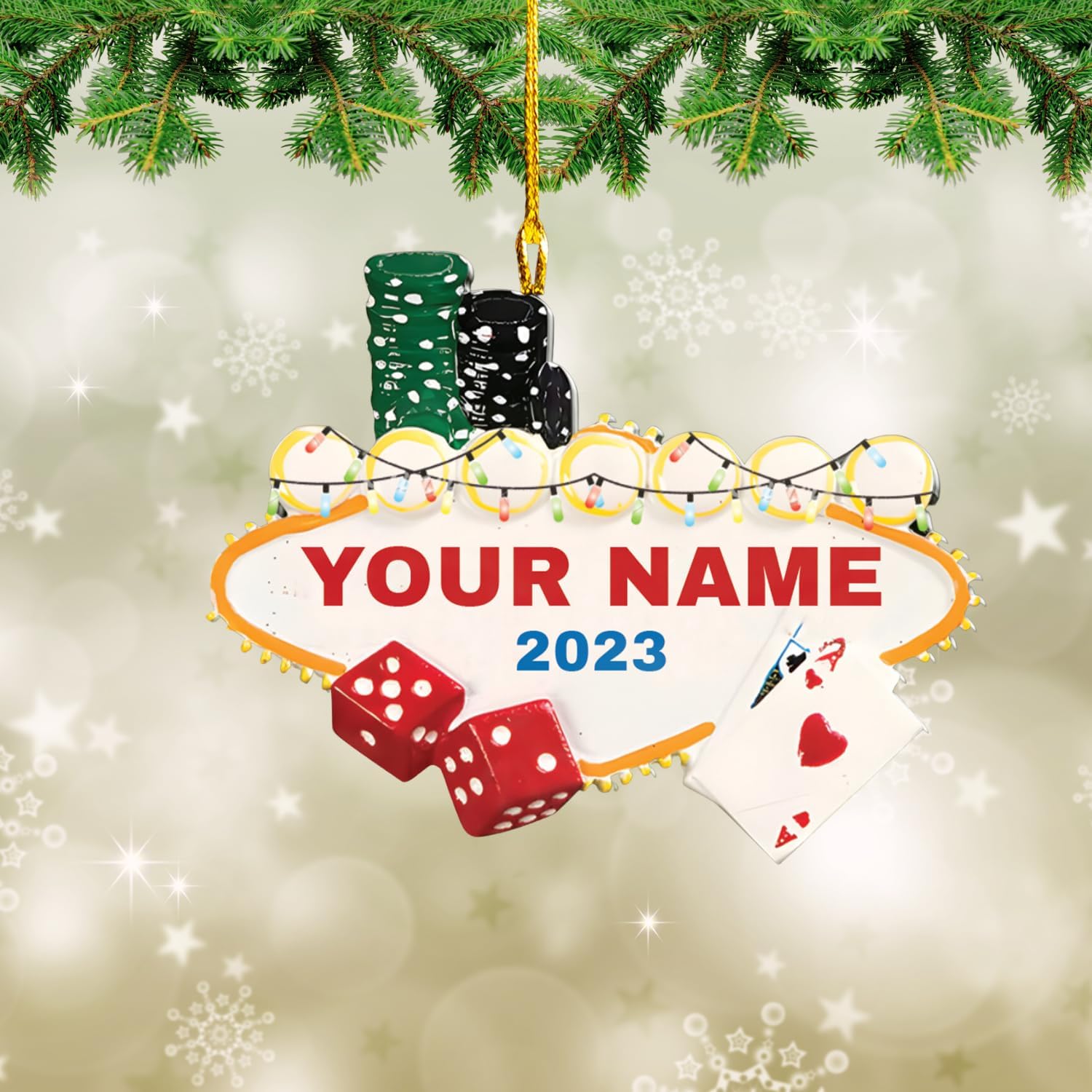 Personalized Poker Christmas Ornament 2024, Poker Player Ornament, Sport Keepsake Present, Playing Cards Deck Wood Game Ornaments, Poker Aces Cards Chips Gambling Ornament (Poker 1)