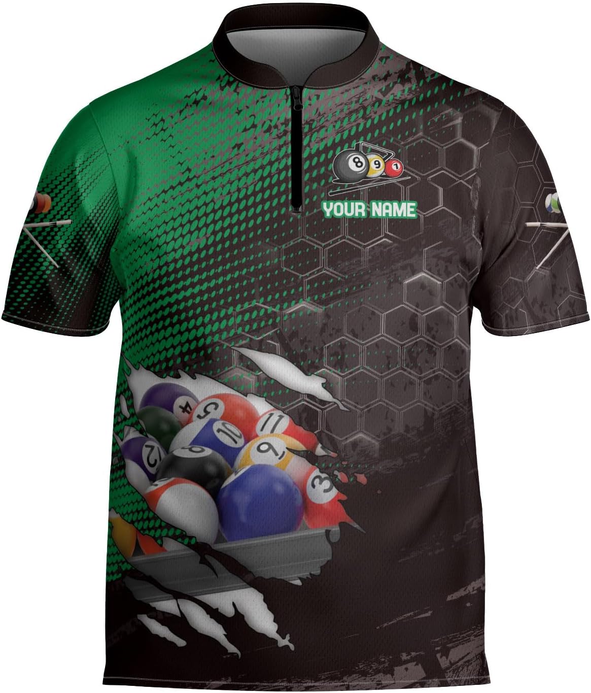 Custom Billiard Jersey Shirts Men 3D Personalized Team Billiards Bowling Jersey 8 Ball Pool Colorful Quarter Zip Shirt Gifts