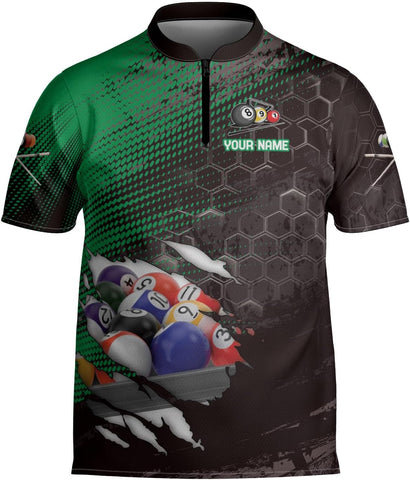 Custom Billiard Jersey Shirts Men 3D Personalized Team Billiards Bowling Jersey 8 Ball Pool Colorful Quarter Zip Shirt Gifts