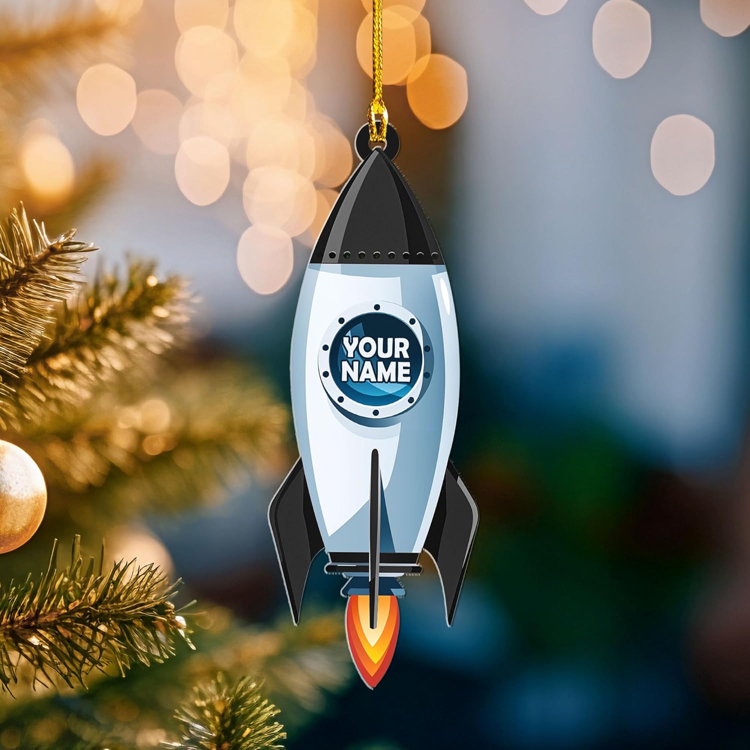 Personalized Space Rocket Ship Christmas Ornament, Space Gifts, Rocket Ornament, Planet Ornament, Spaceship Ornament, Custom Space Gift (Acrylic, Style 1)