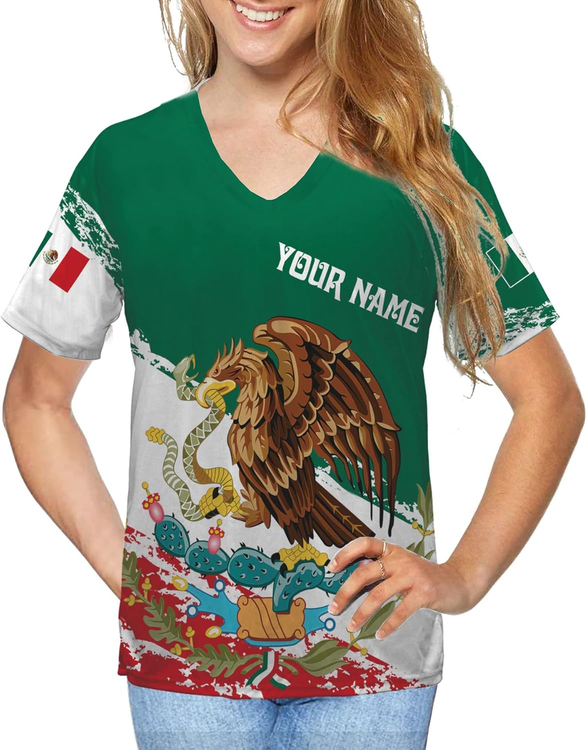 Mostprints Personalized Mexican Shirts for Women Vneck 3D, Customized Mexico shirts for women, Mexico shirt, Mexican Shirt