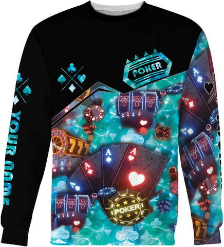 Personalized Poker Shirt, Poker Player Shirt, Funny Casino Poker Pattern 3D Over Print, Unisex Poker Tshirt Men Women