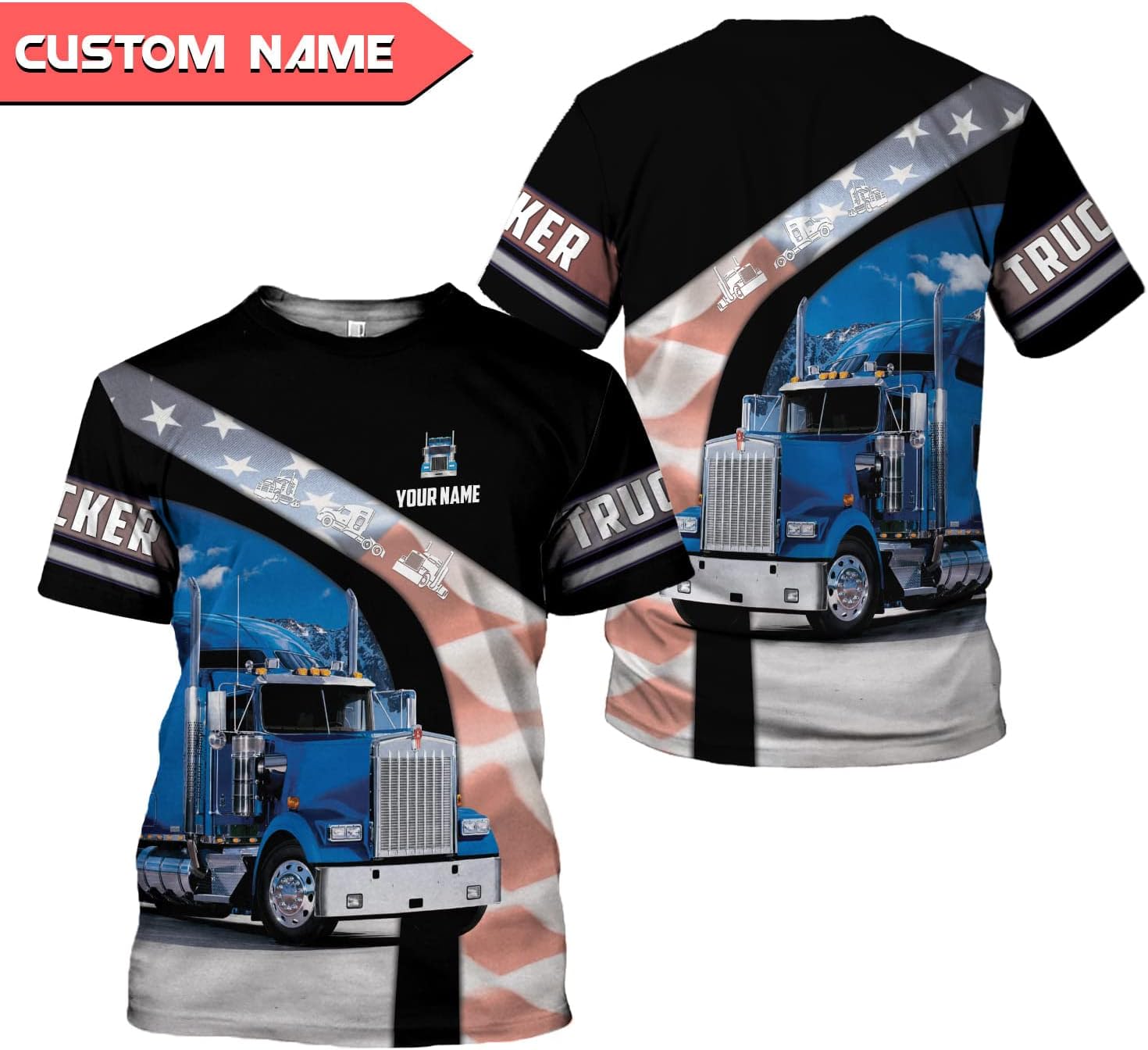 Personalized Trucker Shirt Custom US Flag Truck Driver T-Shirt Funny Trucker Gift 3D Hoodie for Men & Women Trucking Diesel