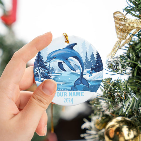 Personalized Dolphin Christmas Ceramic Ornament, Dolphin Ocean Theme Christmas Tree Decorations, Cute Beach Animal Ornaments, Coastal Ornaments, Dolphin Lovers, Dolphin Gifts (Dolphin 3)