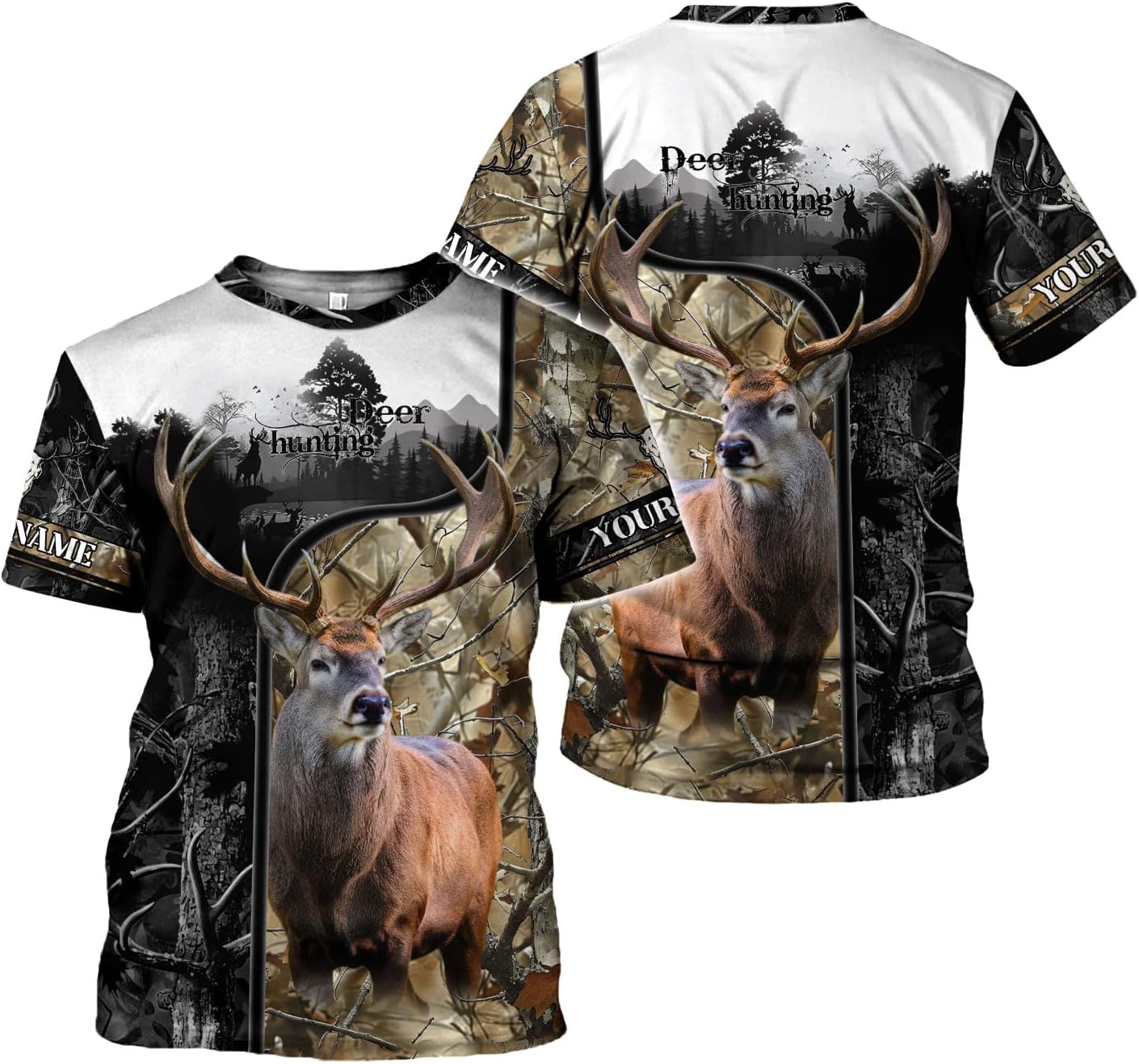 Custom Camo US Flag Deer Elk Buck Camouflage Hunting Hunter Antlers Shirt, Dad Gift Fathers Day