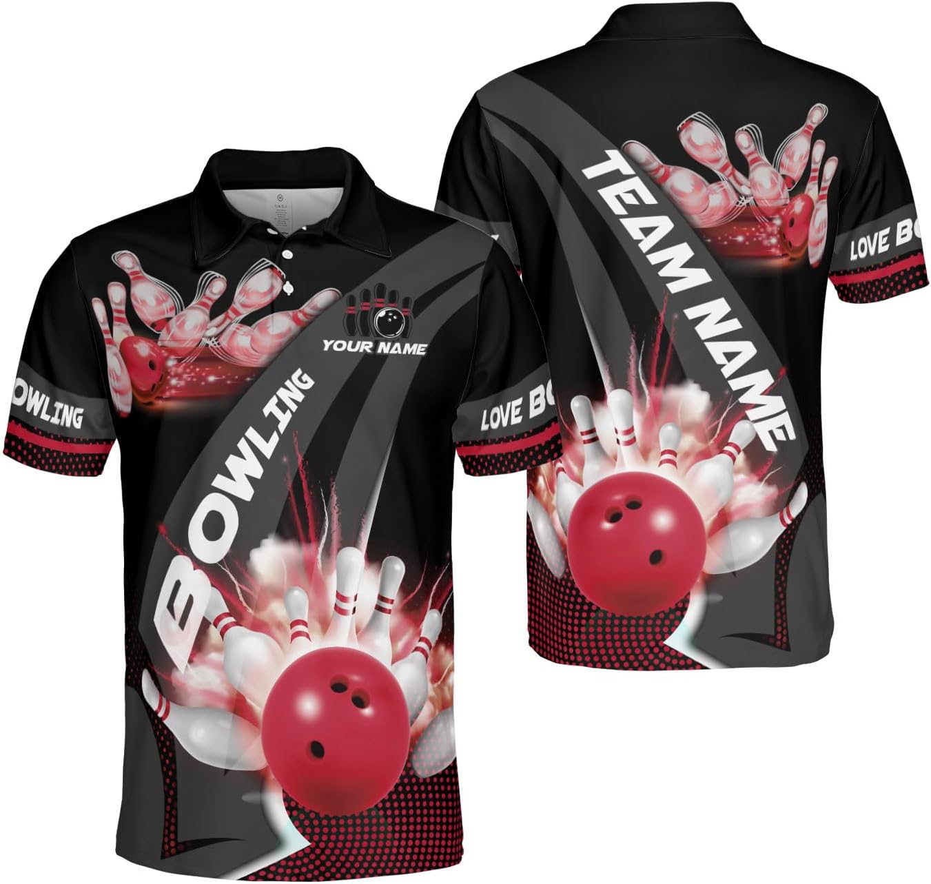 Ligthuy Personalized Name Bowling Polo Shirts 3D for Men and Women, Bowling Shirt, Bowling Shirts for Men Team Bowling Shirt