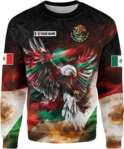 HomeDesign Custom Mexico Shirts Personalized Name Mexican 3D Flag Shirt for Men Women Aztec Unisex US Eagle Pride Camisas