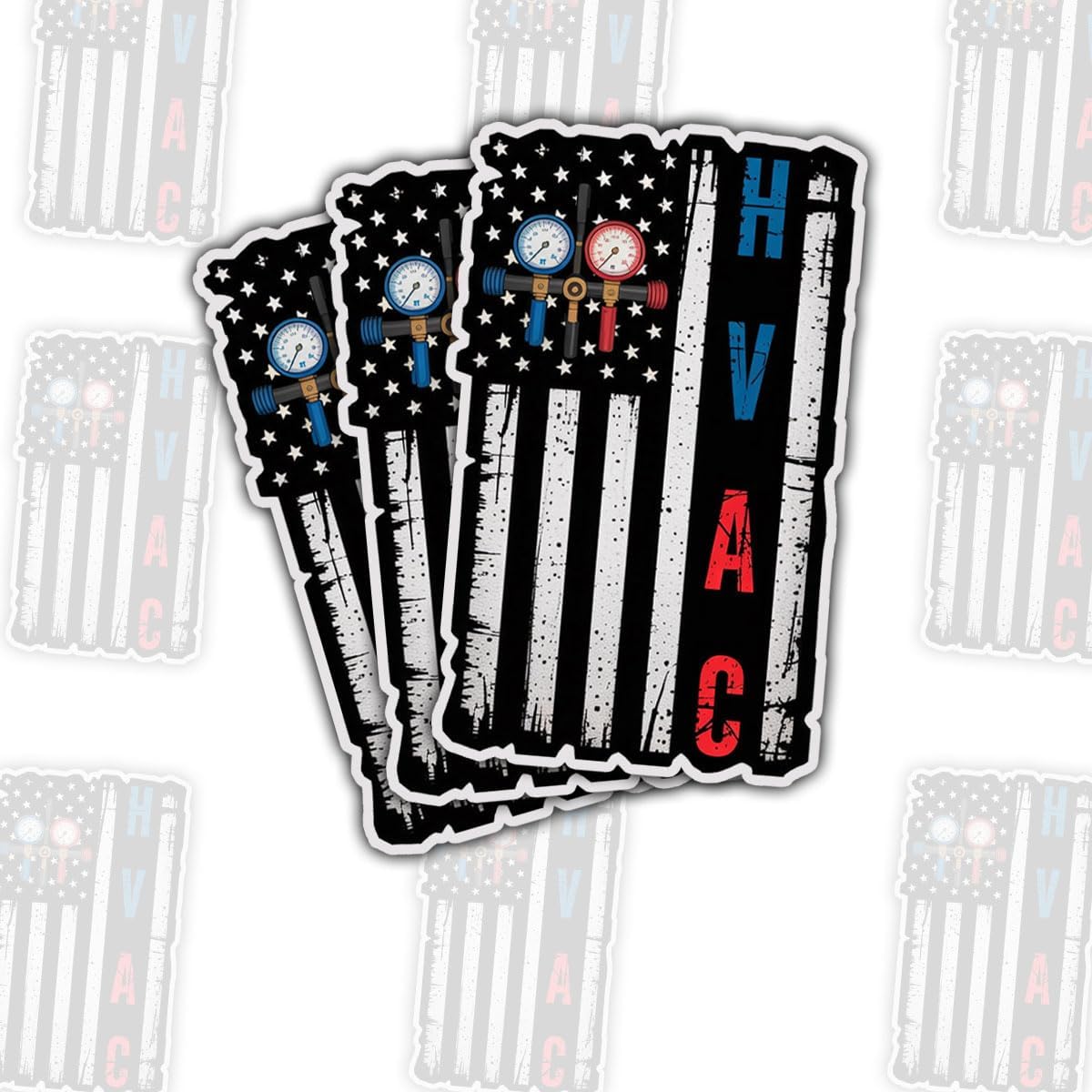 3PCS HVAC Tech American Flag 3" Sticker, Patriotic Skilled Tradesman and Contractor Humor for Heating Cooling Workers for Laptop Water Bottle Phone Case Tumbler Hard Hat