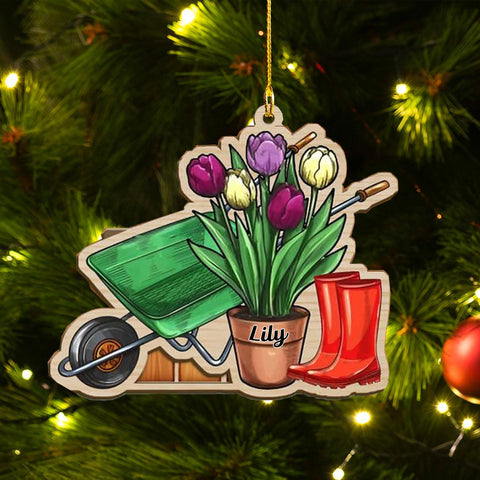 mostprints Personalized Gardening Ornaments for Christmas Tree, Garden Uniform Tools Ornament, Gardener Ornament, Gardening Carry Bag Garden Cart Wheelbarrow Plant Hanging Ornament (GD 17)