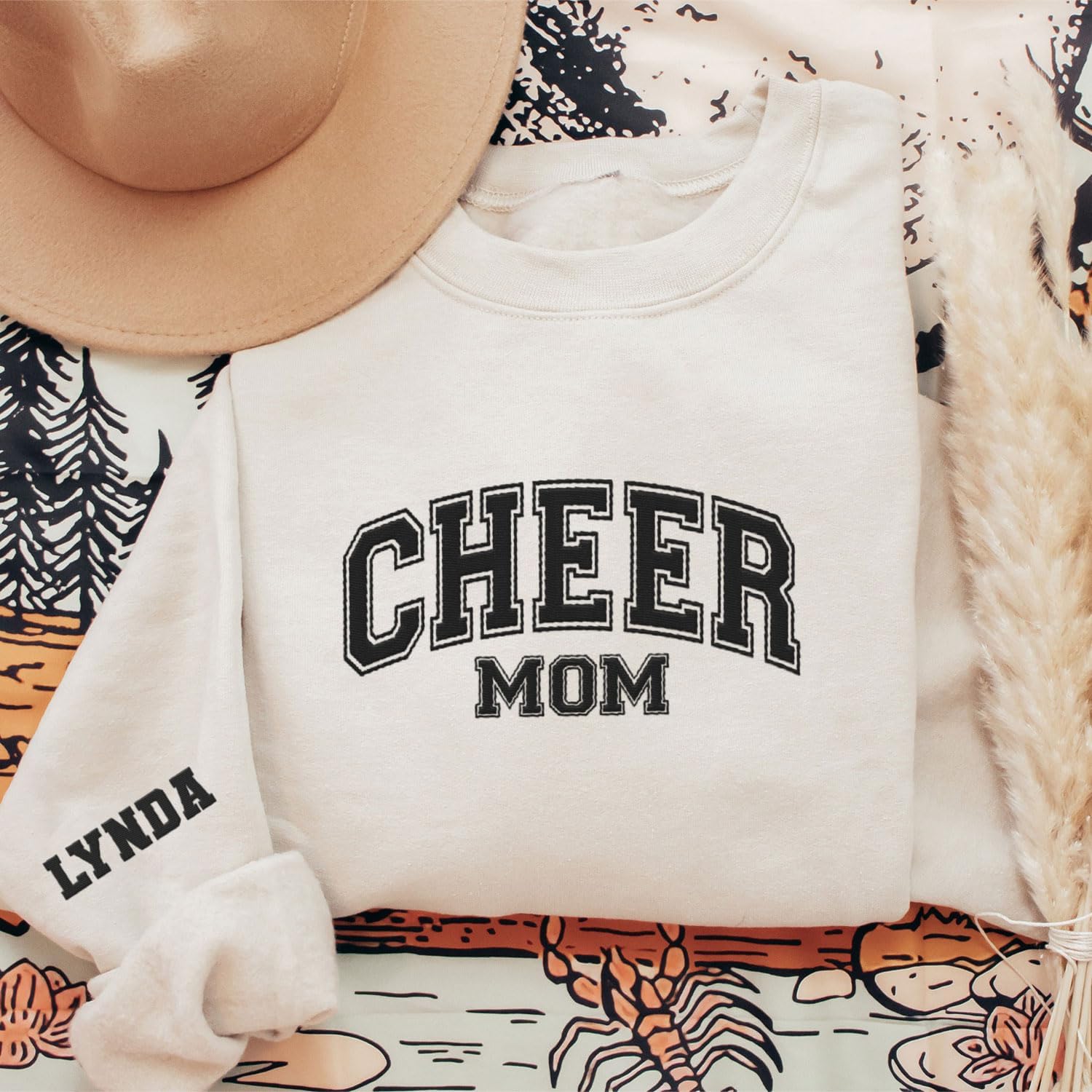 Personalized Embroidered Cheer Mom Sweatshirt Custom Proud Cheerleader Mom Embroidery Sweatshirt Gift for Cheerleader Mother (Cotton, CM 2)