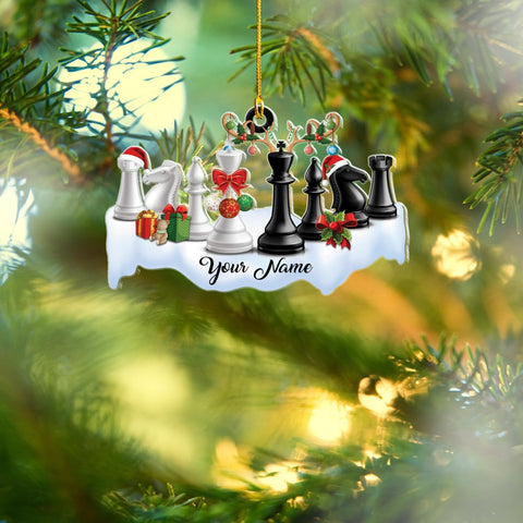 Personalized Chess Ornament - Custom Name Chess Board Ornament, King and Queen Chess Ornament, for Chess Fan, Ornament for Chess Player, Check Mate, Chess Board Ornament (Style 9)