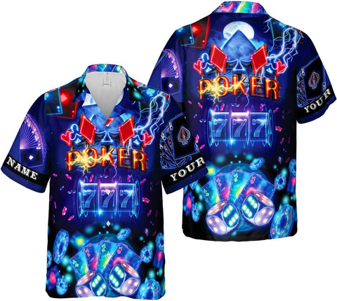 Custom Poker Hawai Shirts for Men Poker Hawaiian Shirt Gambling Casino Fire Short Sleeve Button Down Shirt Summer Beach Shirt