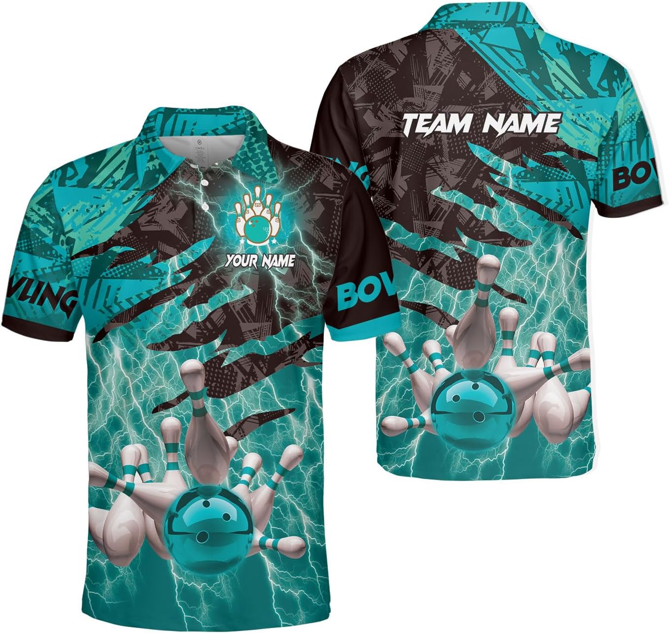 Personalized Name Bowling Polo Shirts 3D for Men & Women, Custom Bowling Shirts for Team, Bowling Team Polo Shirt (PE + 3-5% Spandex, PL107)