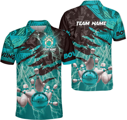 Personalized Name Bowling Polo Shirts 3D for Men & Women, Custom Bowling Shirts for Team, Bowling Team Polo Shirt (PE + 3-5% Spandex, PL107)