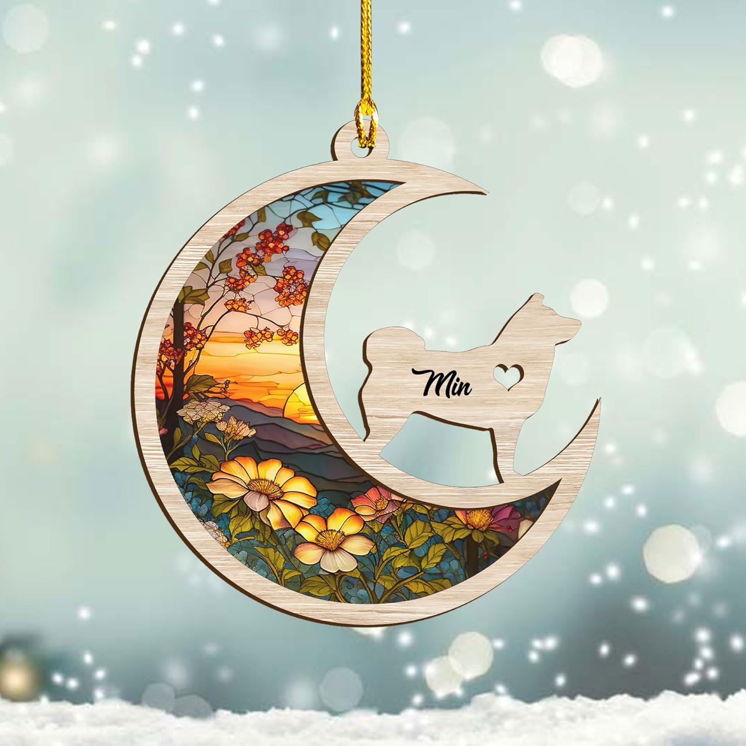 Mostprints Personalized Wooden Dog Cat Paw Ornament Christmas, Custom Dogs Cat Suncatcher Pet Name 2 Layers Ornaments, Customized Memorial Dog Ornament for Christmas Tree (Suncatcher 16)