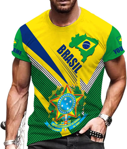 Mostprints Personalized Name Brazil Shirt 3D, Brasil Shirt Flag Custom Name Brazilian Shirt for Men and Women Unisex S-5XL