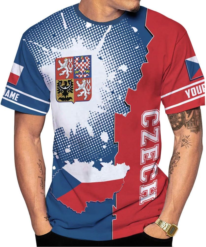 Personalized Czech Shirts 3D, Czechoslovakian T-Shirts, Czech Republic Flag Pride Shirt Unisex, Gifts for Czechs (CZ 3)