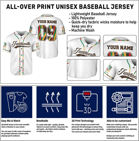 AOVL Custom Juneteenth Baseball Jersey Shirt Flag Independence Day Freeish Since 1865 Black History Month Pride Freeish Shirt
