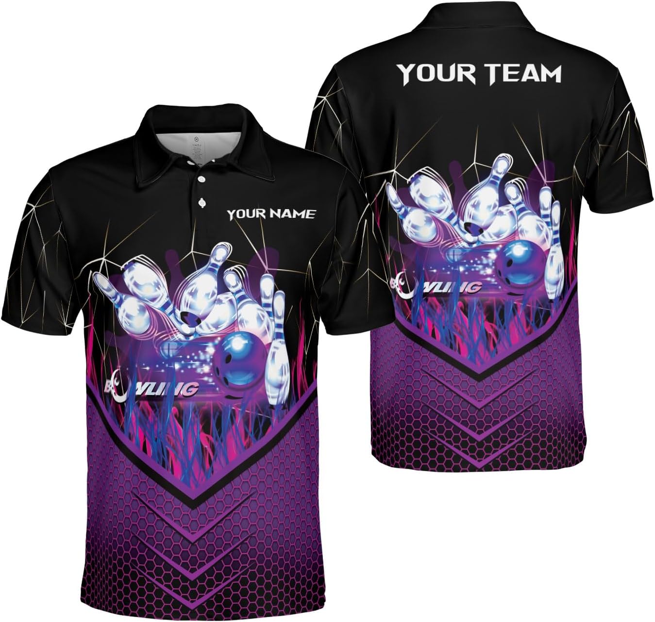 Ligthuy Personalized Name Bowling Polo Shirts 3D for Men and Women, Bowling Shirt, Bowling Shirts for Men Team Bowling Shirt