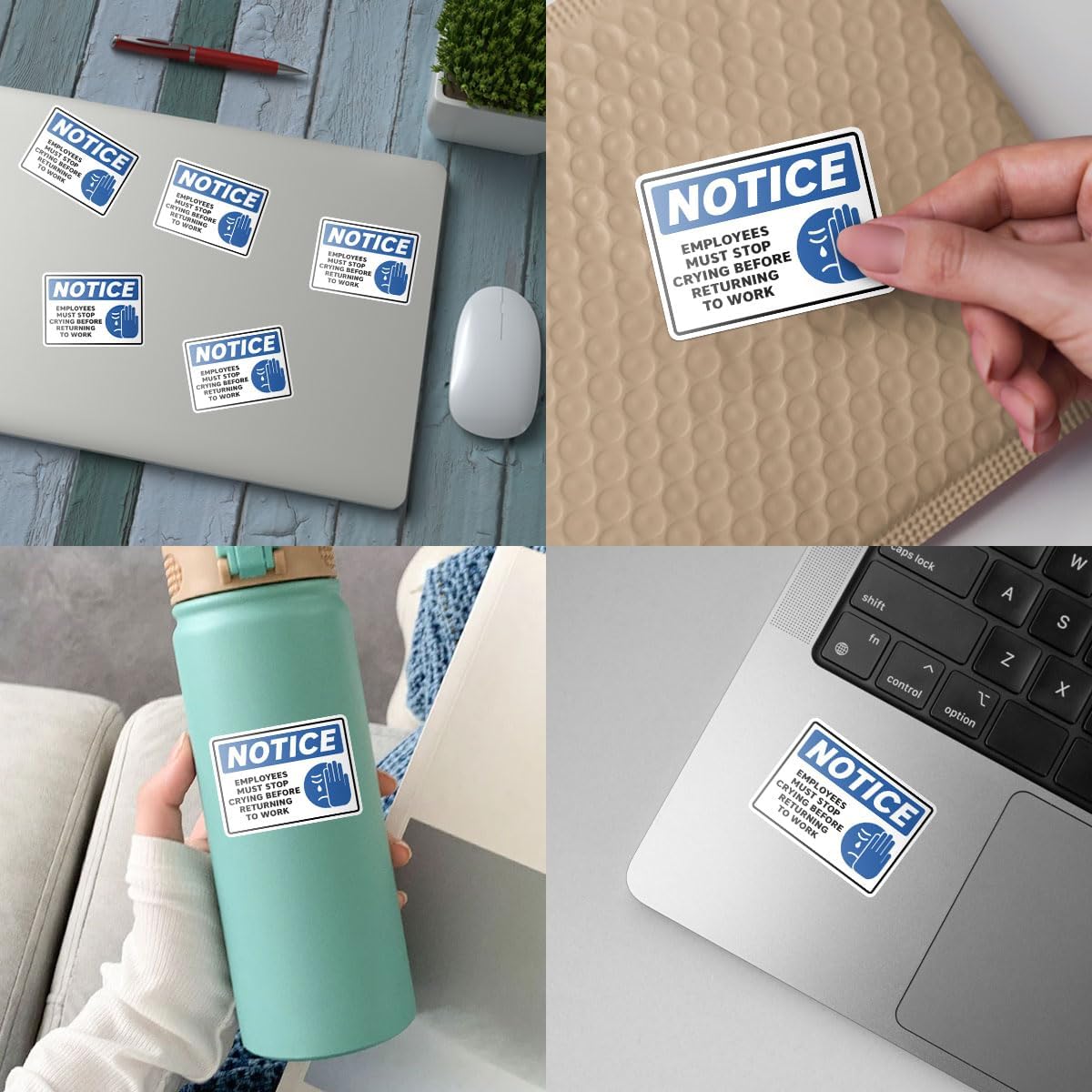 (3pcs) Employees Must Stop Crying Before Returning to Work Sticker, Employees Work Sticker, Workplace Crying Sticker Die-Cut Waterproof Vinyl Sticker Laptop Water Bottle Window Phone (Employee 2)