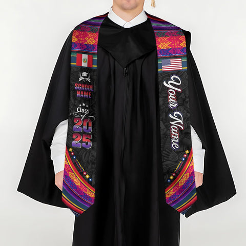 Pretyprints Peruvians Graduation Sash, Peru Graduation Stole Custom Personalized Peruvians American Flag Graduation Sash 2025